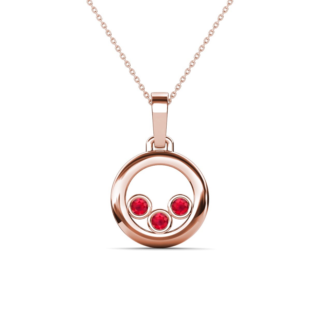 Oriya Ruby Open Circle Women Three Stone Pendant Necklace 